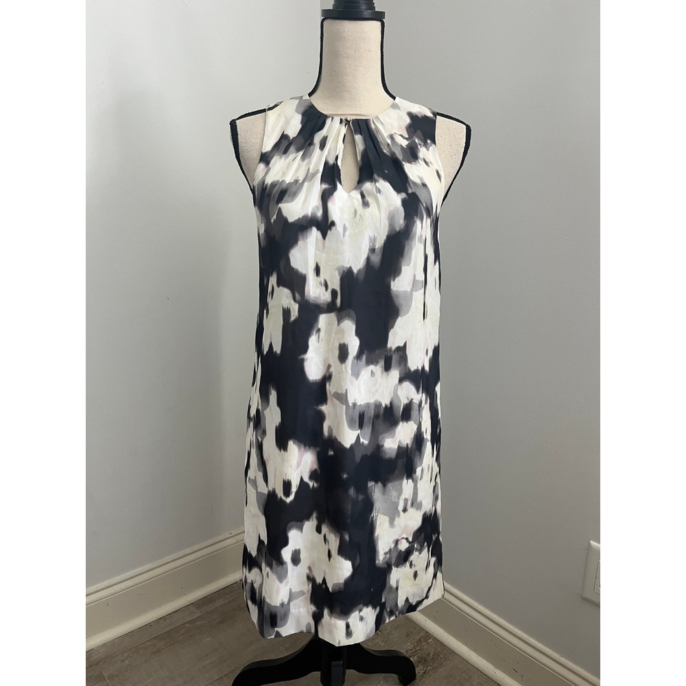H&M Watercolor Shift Dress sz 4 Black White Abstract Sleeveless Office Business